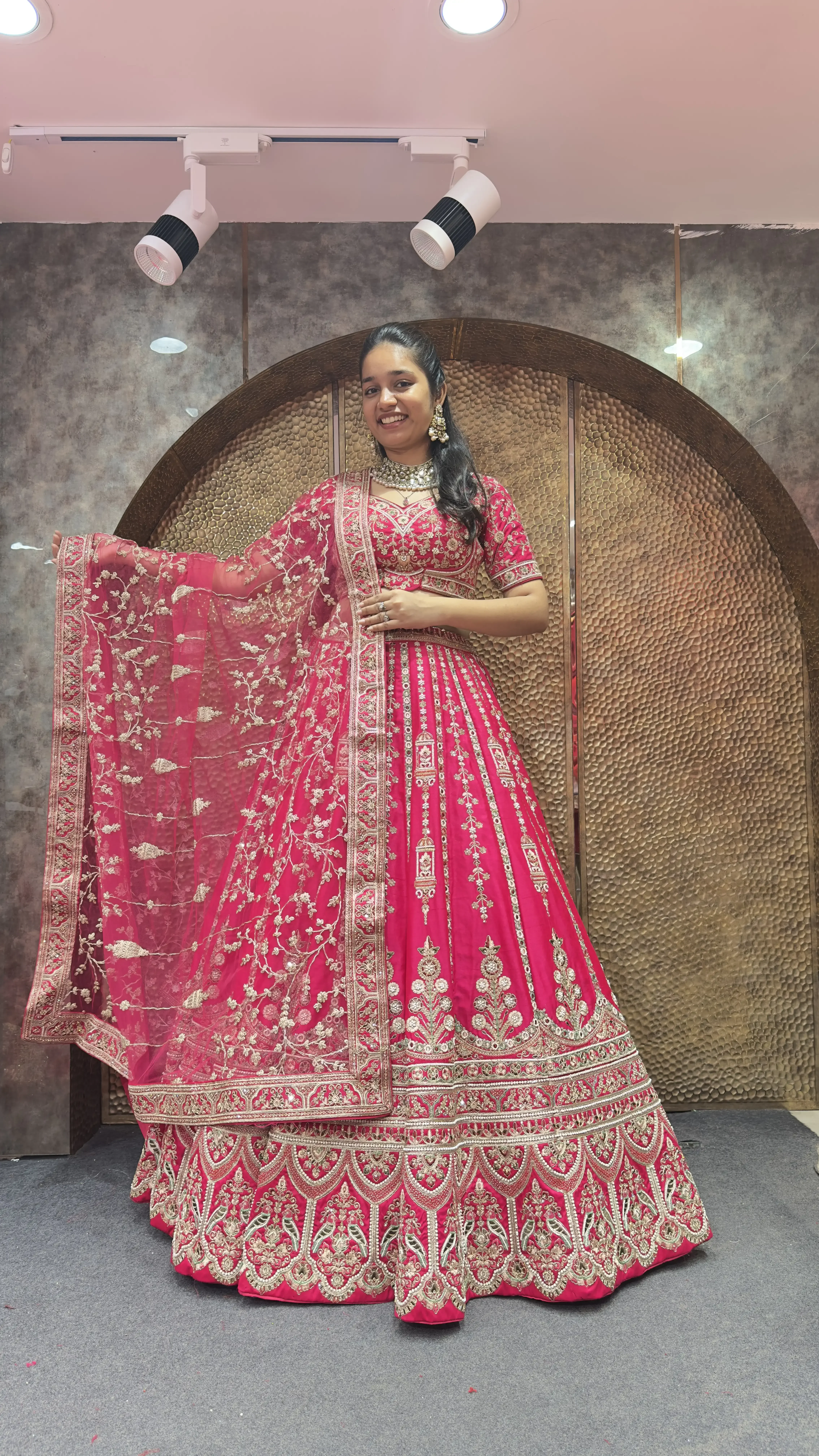 Vertical Pattern Pink Bridal Lehenga